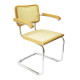 Breuer Chair Company Cesca Cane Arm Chair in Chrome and Honey Oak