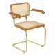 Marcel Breuer B64 Bauhaus Cesca Cane Cantilever Armchair Arm Chair w/ Brass-Plated Steel Frame Honey Oak Wood & Natural Cane