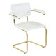 Marcel Breuer B64 Bauhaus Cesca Cane Cantilever Armchair Arm Chair w/ Brass-Plated Steel Frame White Wood & White Cane