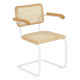 Marcel Breuer B64 Bauhaus Cesca Cane Cantilever Armchair Arm Chair w/ White-Coated Steel Frame Natural Wood & Natural Cane