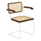 Marcel Breuer B64 Bauhaus Cesca Cane Cantilever Armchair Arm Chair w/ White-Coated Steel Frame Walnut Wood & Natural Cane