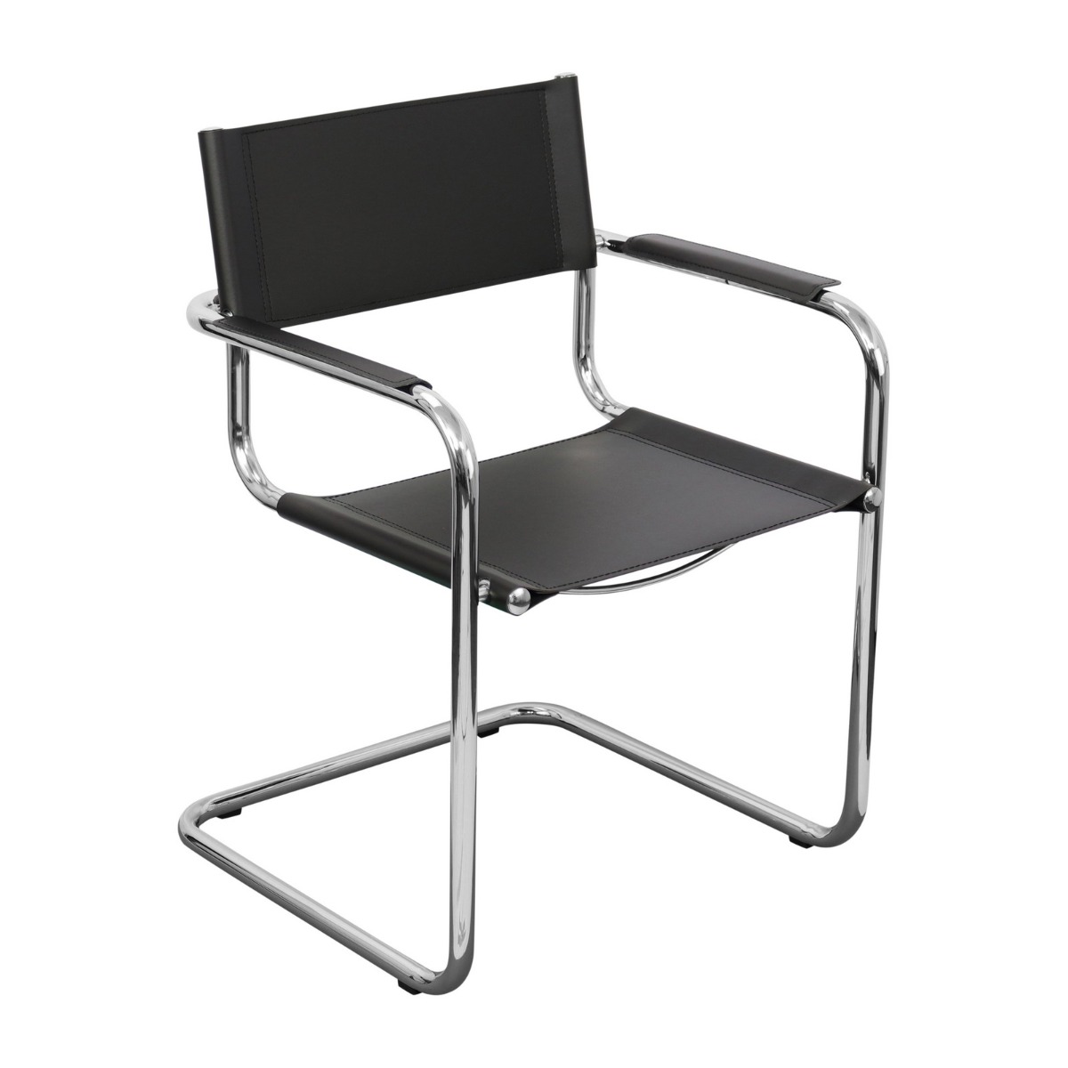 Breuer Chair Company Mart Stam Italia Cantilever Armchair Arm Chair in Chrome and Black Faux Leather