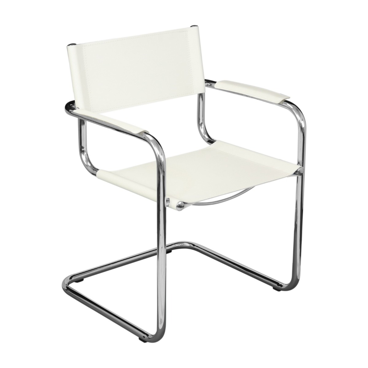 Breuer Chair Company Mart Stam Italia Cantilever Armchair Arm Chair in Chrome and White Faux Leather