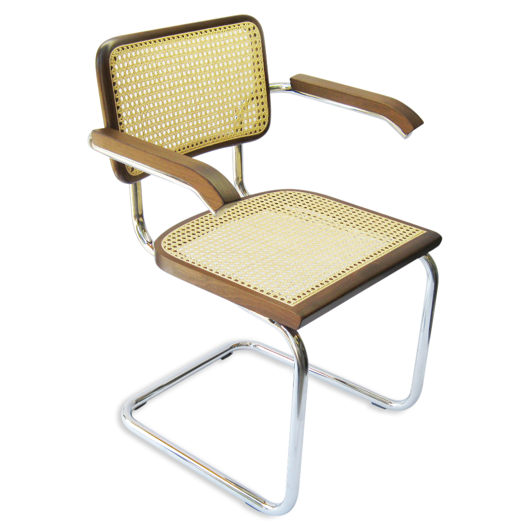 Breuer Chair Company Cesca Cane Arm Chair Armchair in Chrome and Walnut