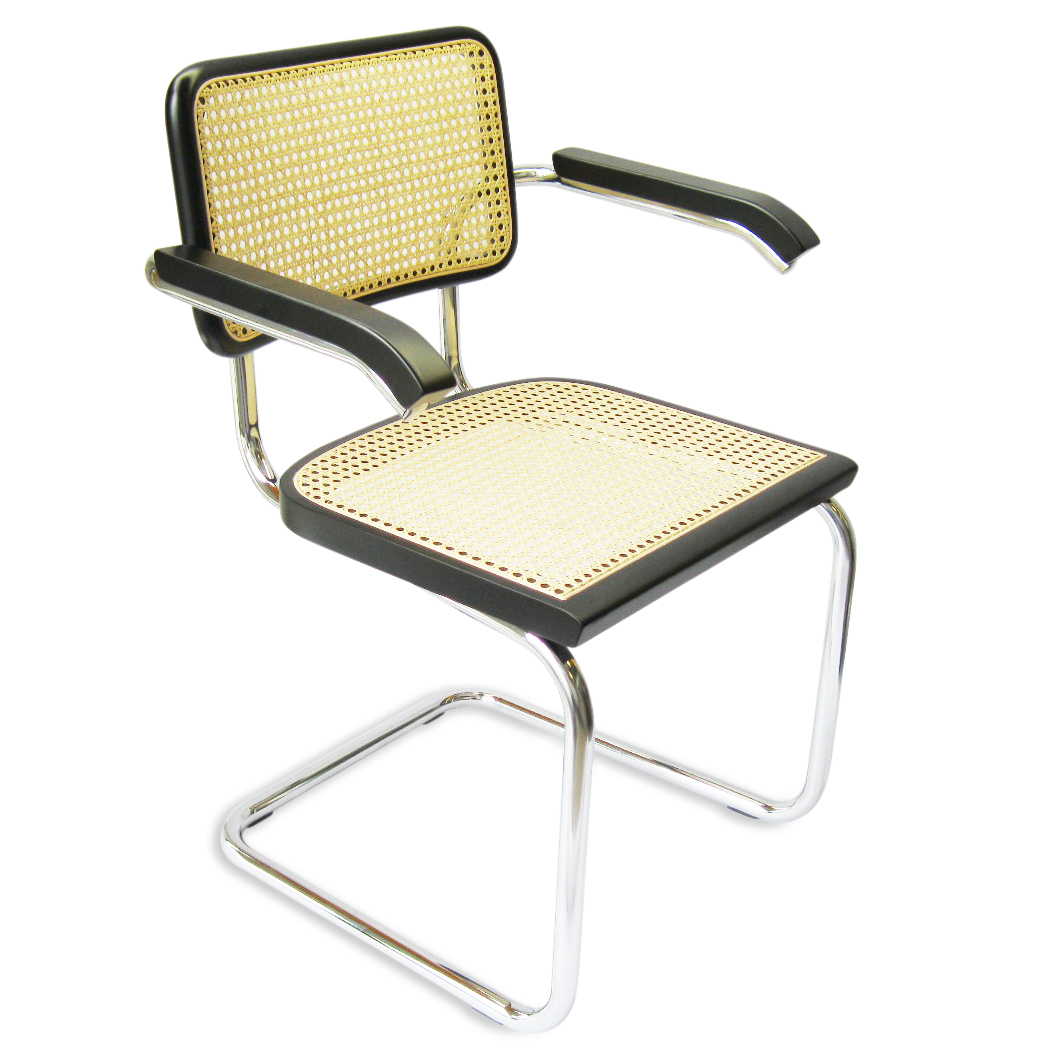 Breuer Chair Company Cesca Cane Arm Chair Armchair in Chrome and Black