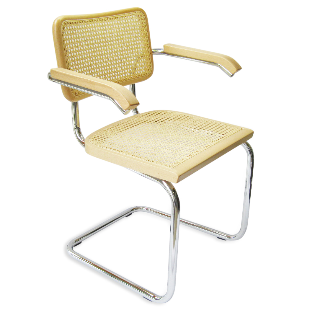 Breuer Chair Company Cesca Cane Arm Chair Armchair in Chrome and Natural